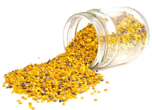 Jar bee pollen on a white background