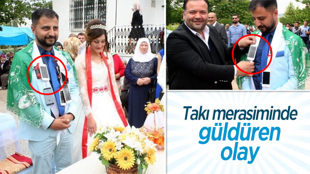 Takı merasiminde güldüren olay